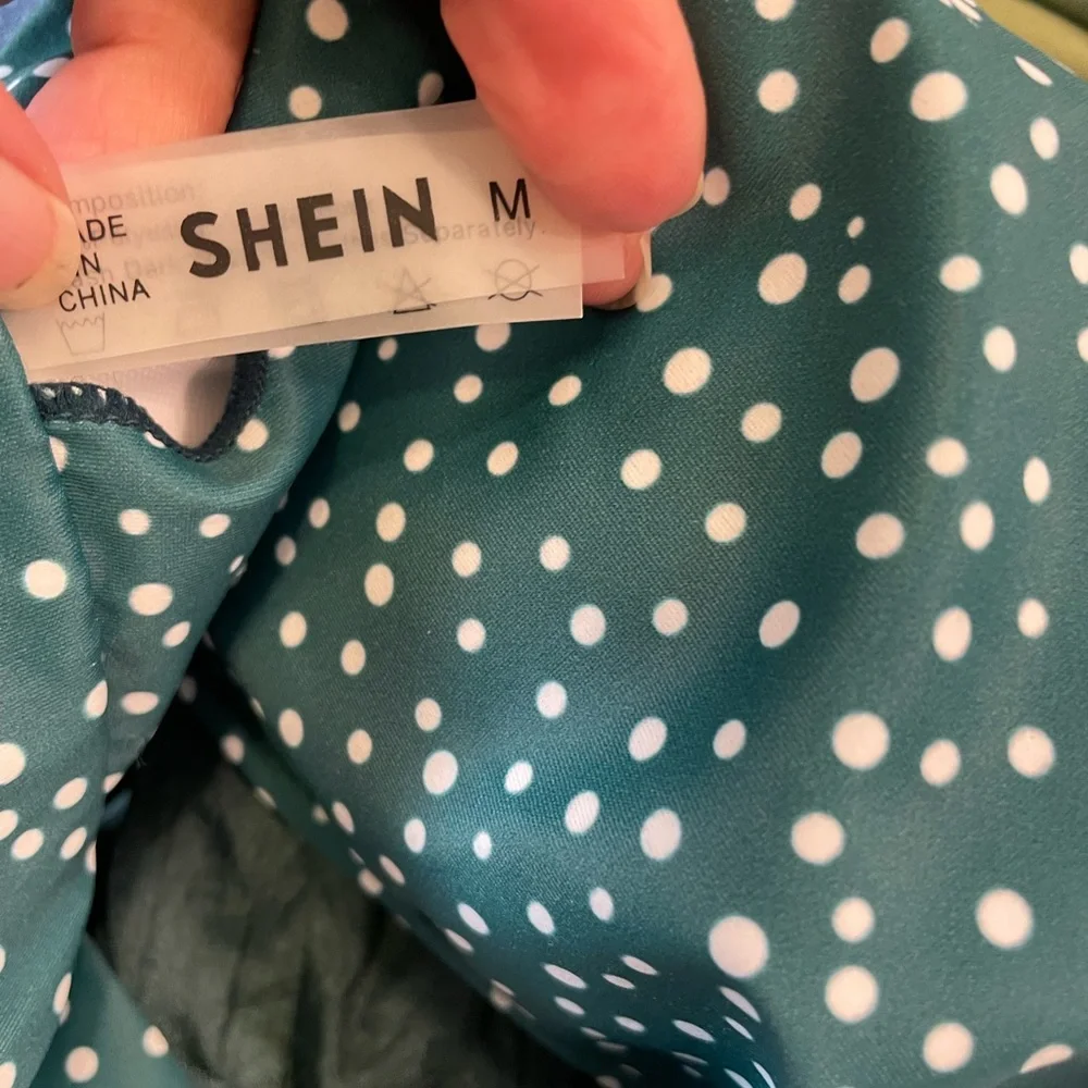 NWOT shein dark green polka dot lined 2 piece swimsuit ladies bathing suit sz M - Picture 5 of 6